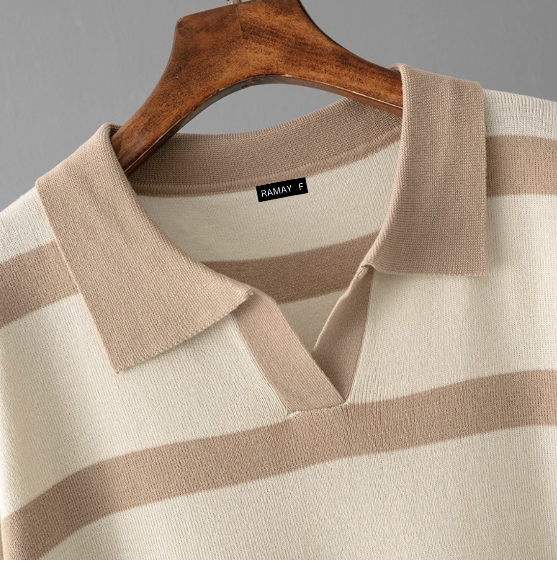 Loose Striped Knitted POLO Neck T-shirt with Pants