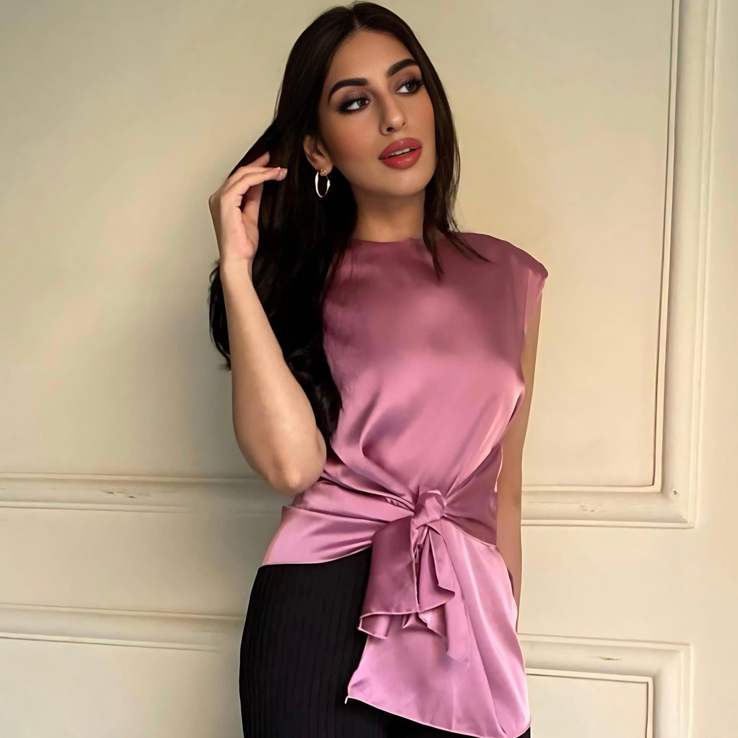 Lace-up Pink Satin Top