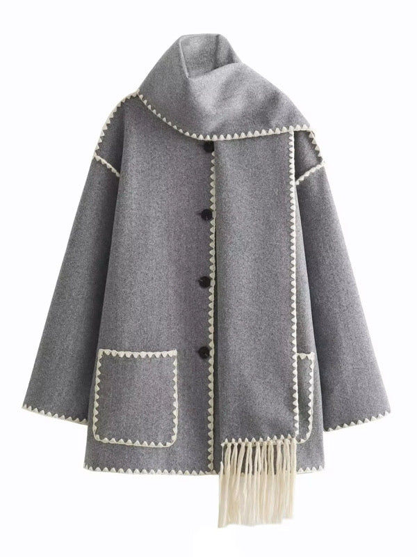 Long Sleeve Coat With Scarf