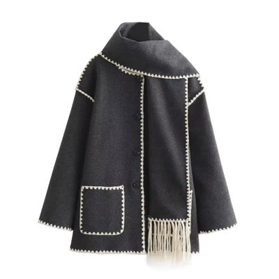 Long Sleeve Coat With Scarf