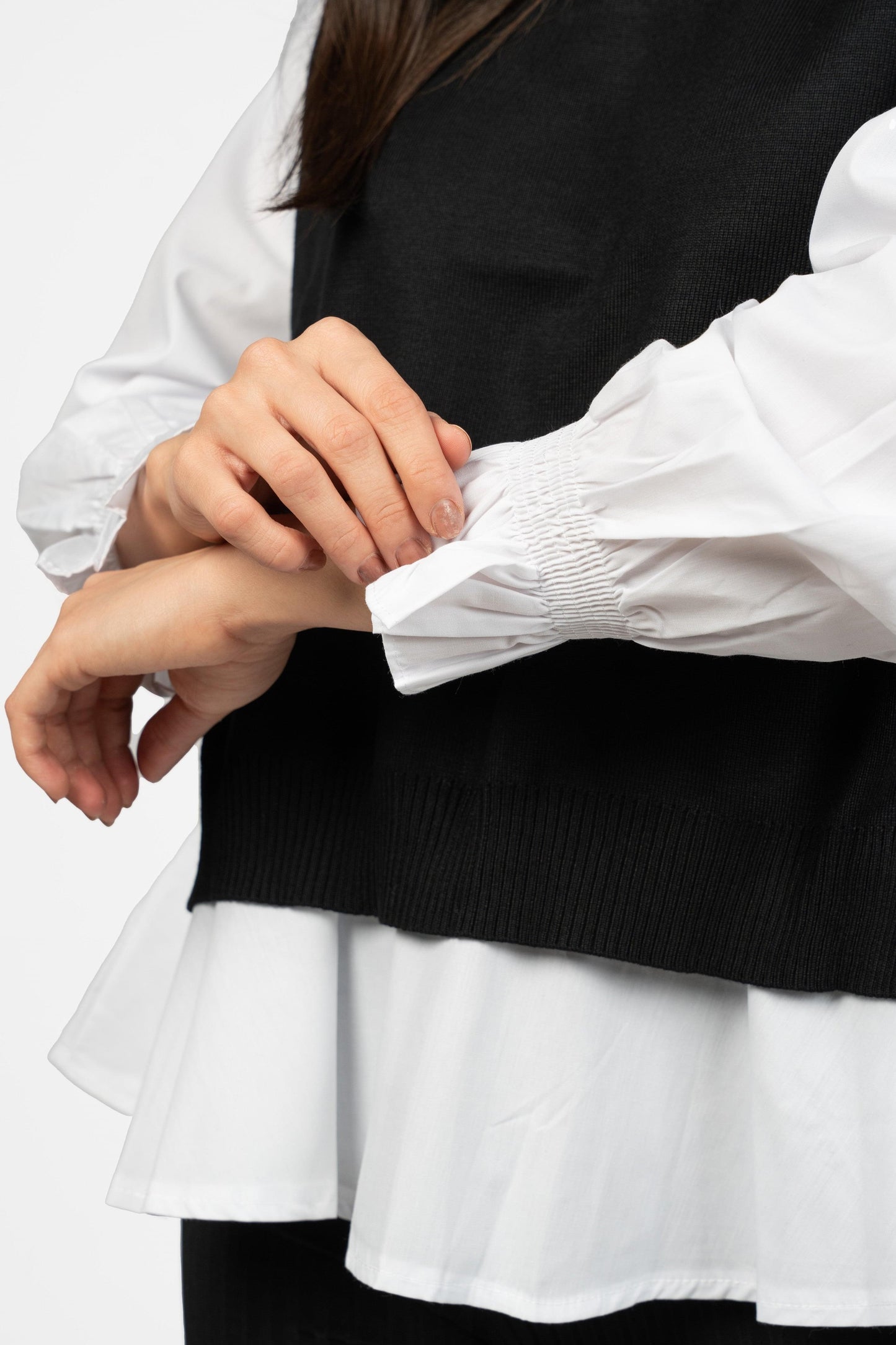 Shirt with ruffled cuffs along with sweater Ramay