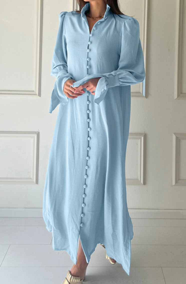 Solid Color Long Sleeve Slit Maxi