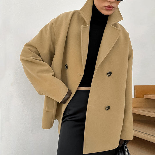 Short Pea Coat With Double Breast Lapel Collar