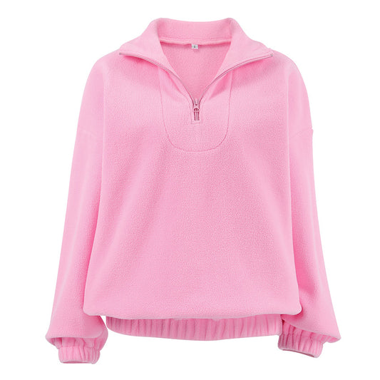 Pink Fleece Sweatshirt With Lapel