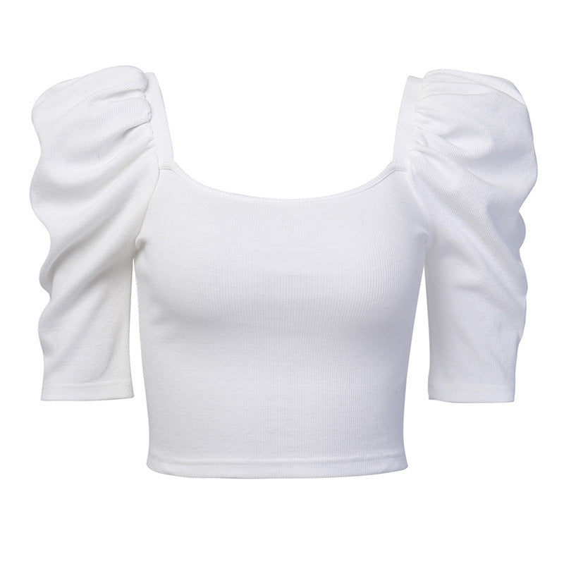Bubble Half Sleeve Cropped Top Ramay