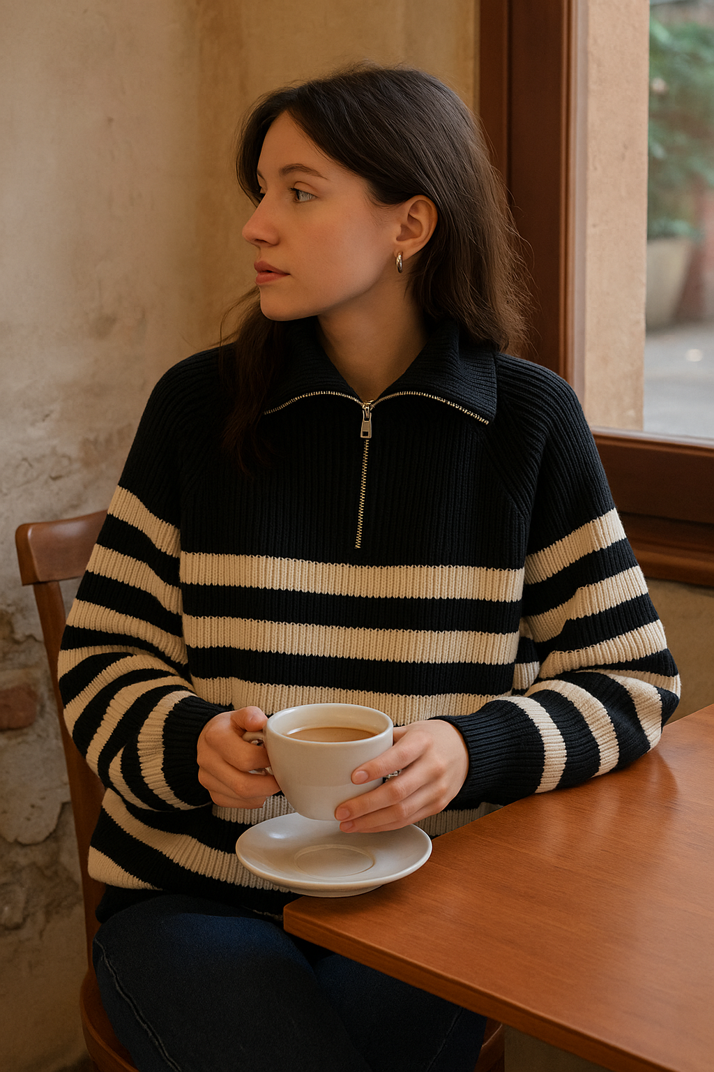 Noir Stripe Half-Zip Knit Sweater