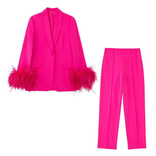 Feather Straight Blazer With Trousers Ramay