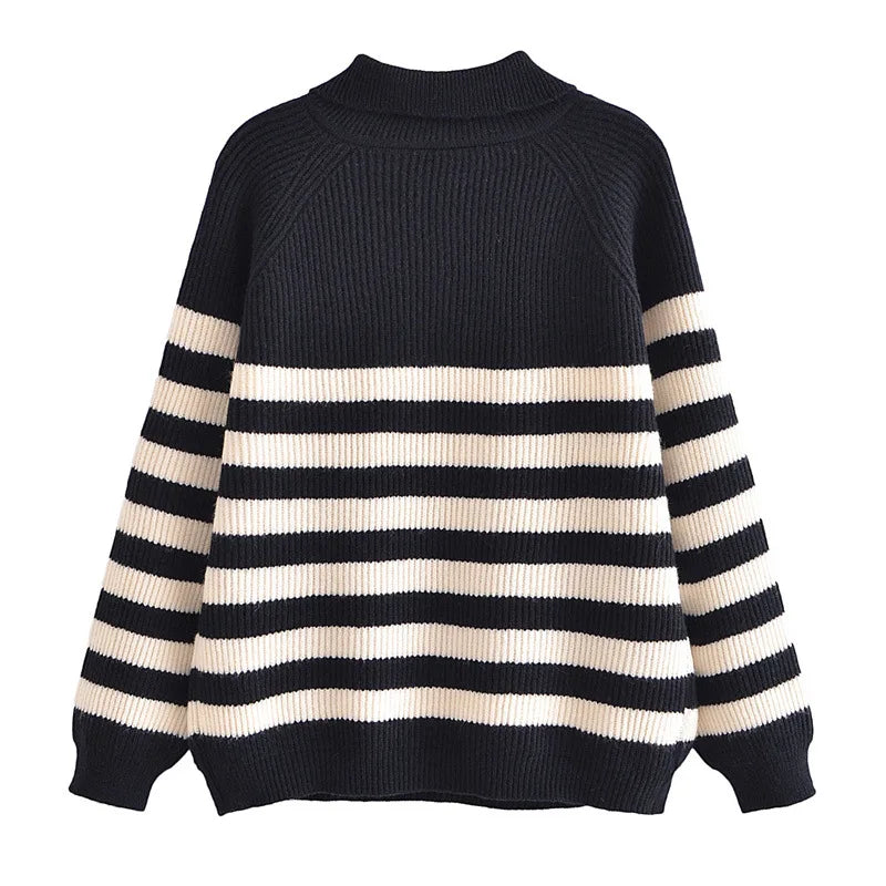 Noir Stripe Half-Zip Knit Sweater