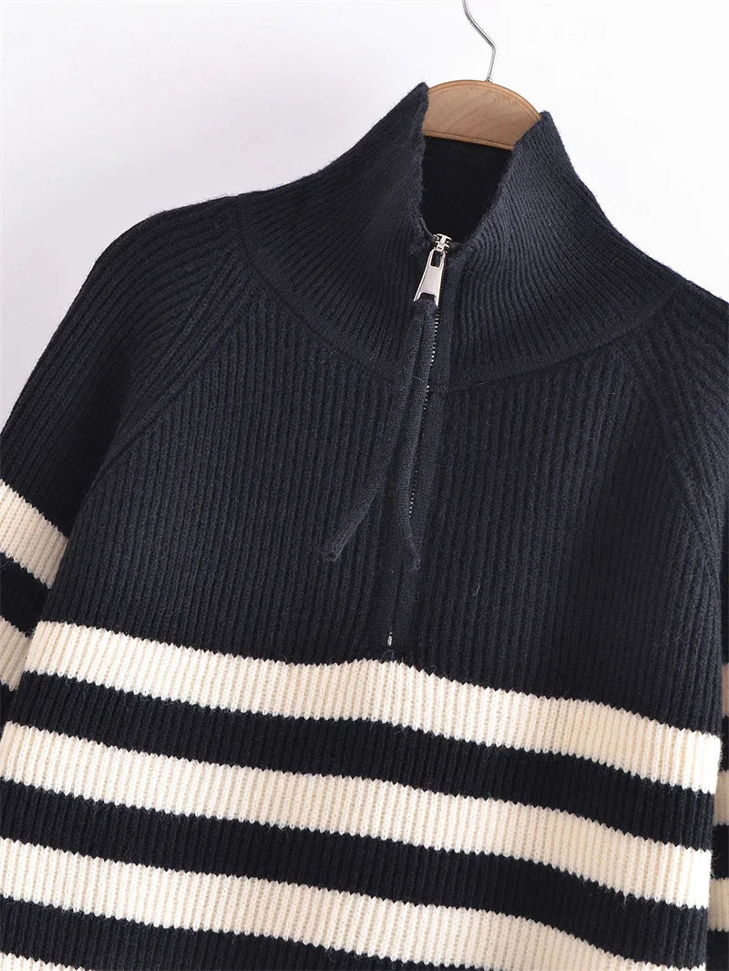 Noir Stripe Half-Zip Knit Sweater