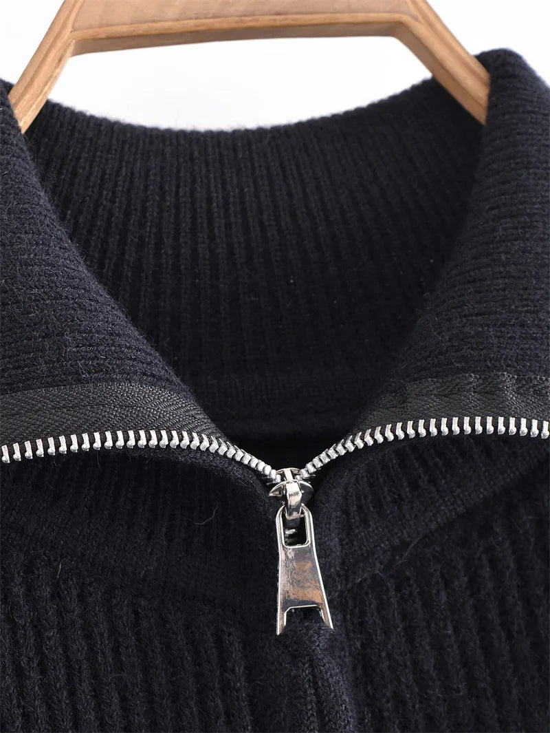 Noir Stripe Half-Zip Knit Sweater