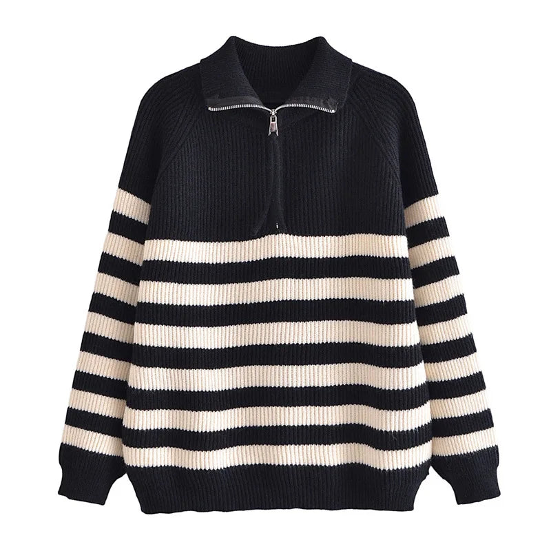 Noir Stripe Half-Zip Knit Sweater