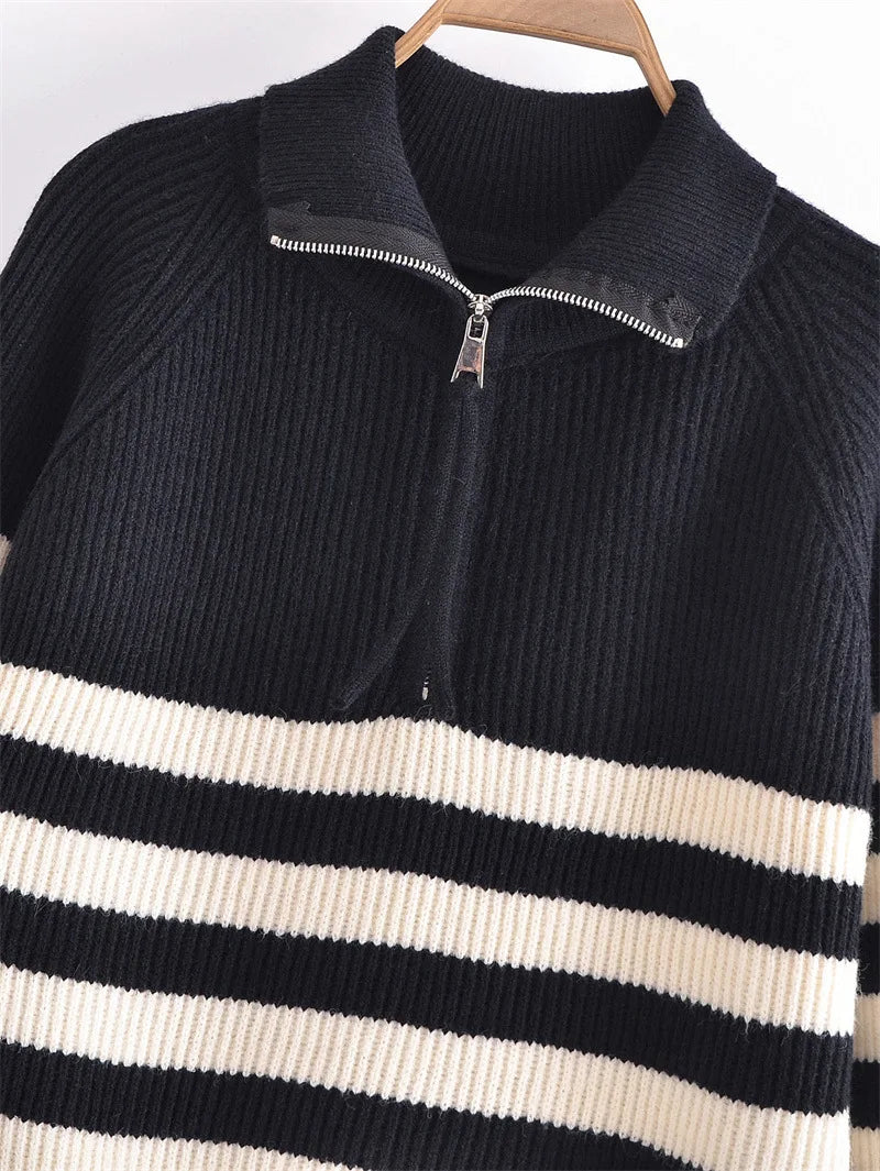 Noir Stripe Half-Zip Knit Sweater
