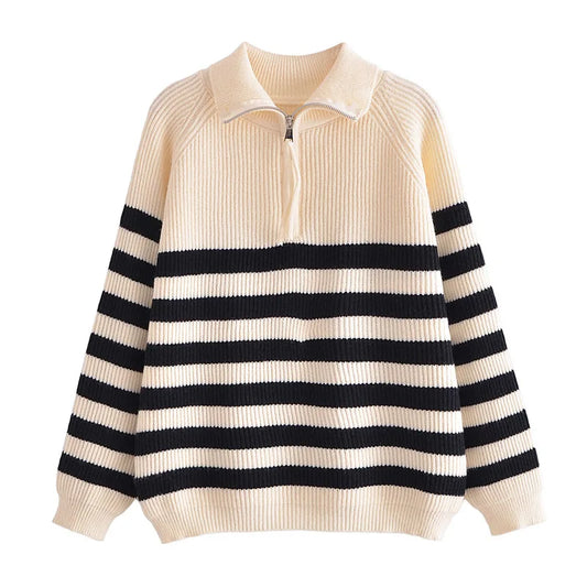 Noir Stripe Half-Zip Knit Sweater
