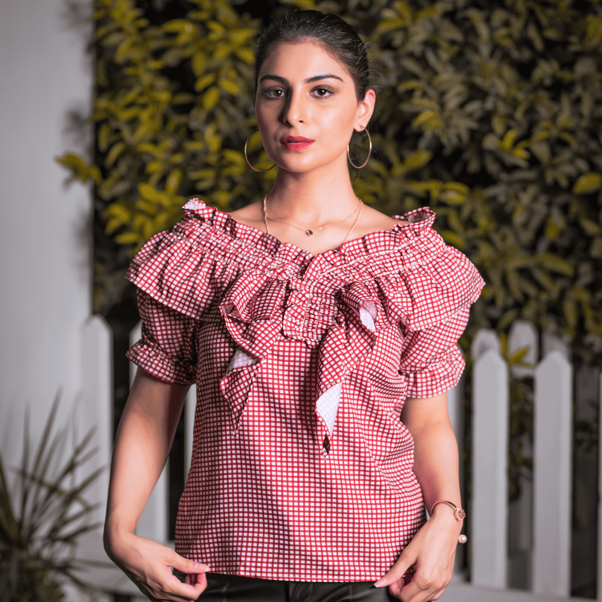 Half Sleeved Plaid Top Ramay