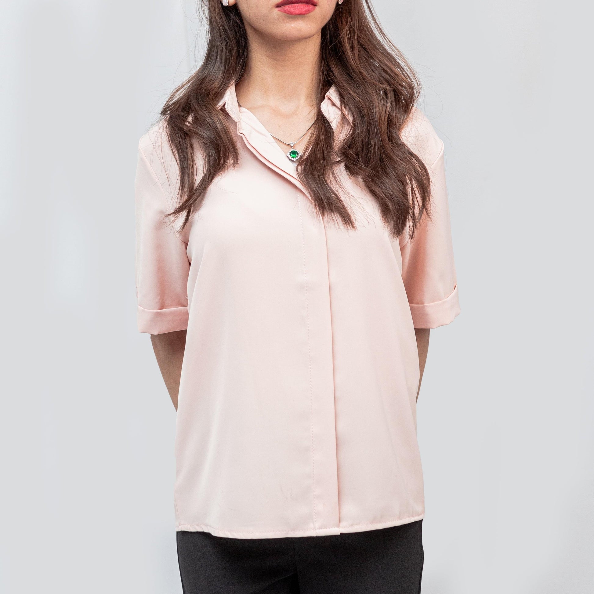 Half-Sleeved Solid Colored Chiffon Shirt Ramay