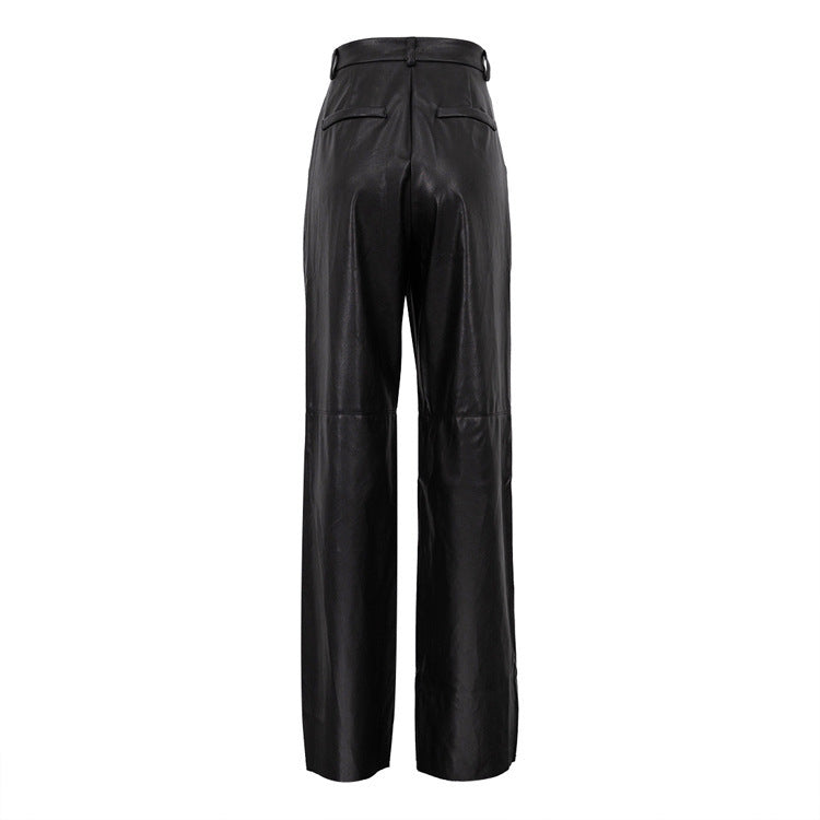 High Waist Leather Straight Pants Ramay