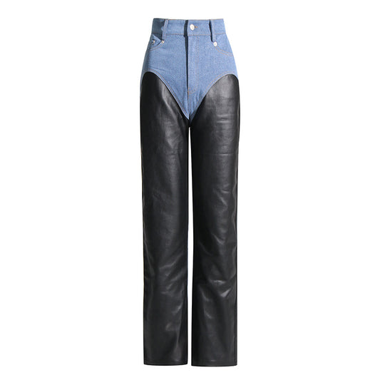 Leather High Waist Straight Casual Pants Ramay
