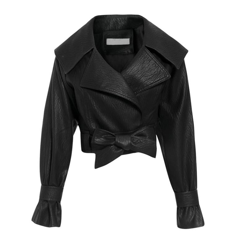 Leather V-neck Bow Jacket Ramay