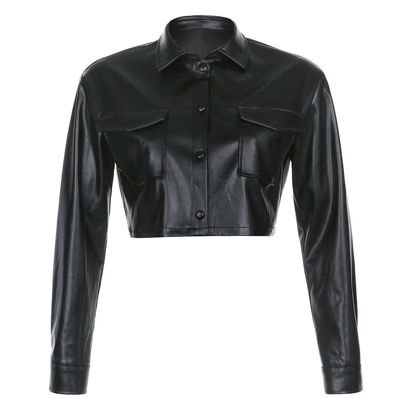 Long Sleeve Short cropped Leather Jacket Ramay