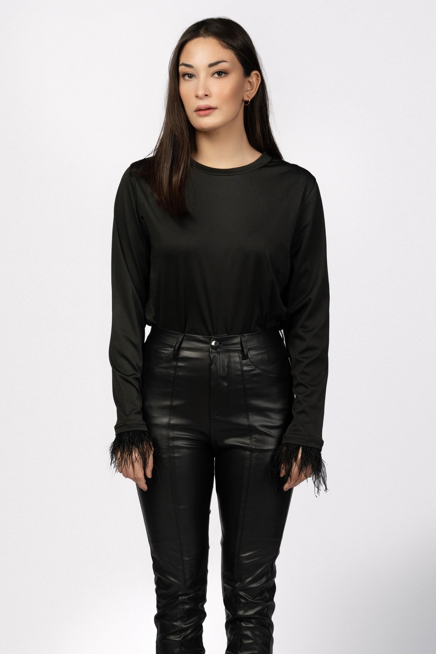 Round Neck Feather Full sleeve tops Ramay