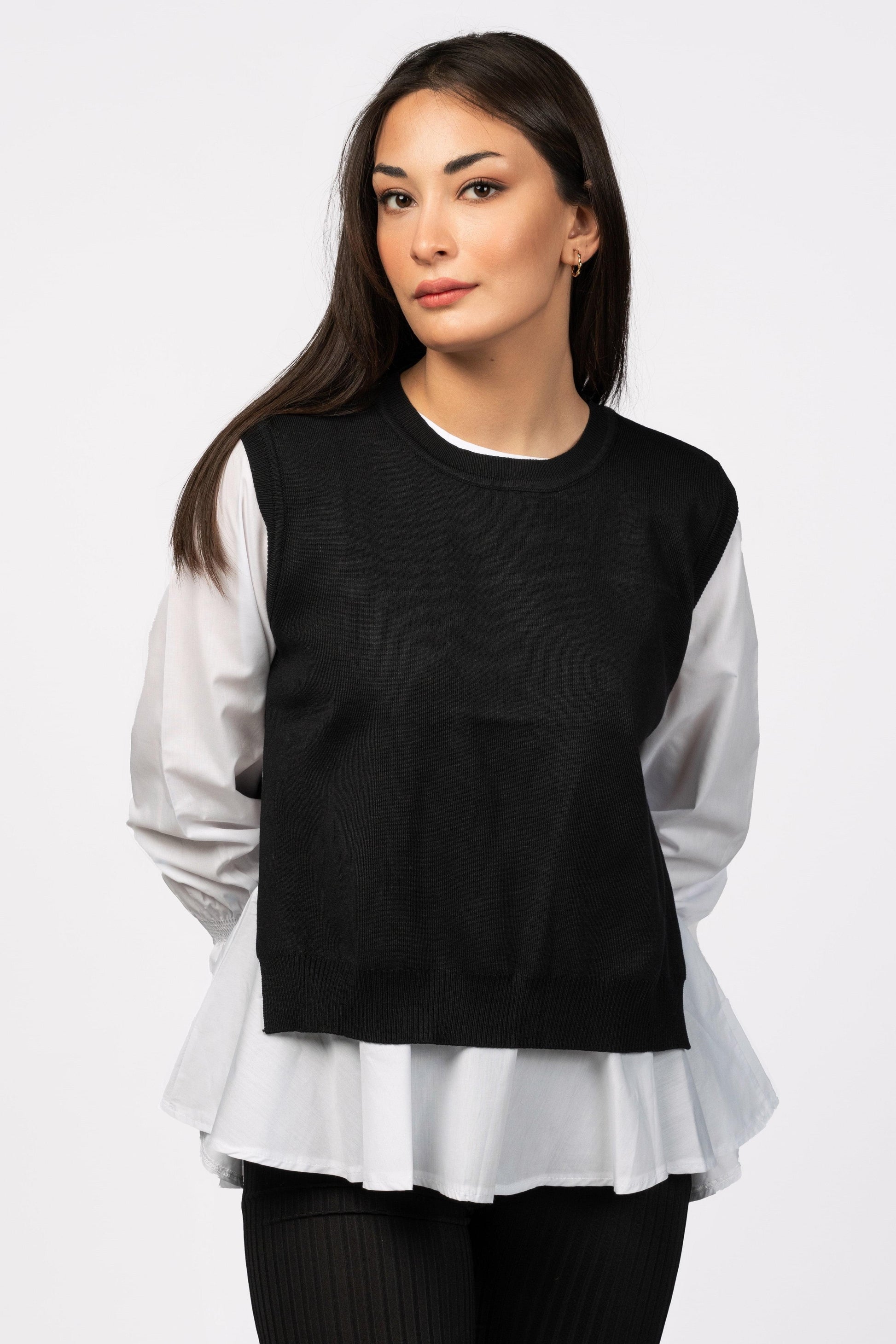 Shirt with ruffled cuffs along with sweater Ramay