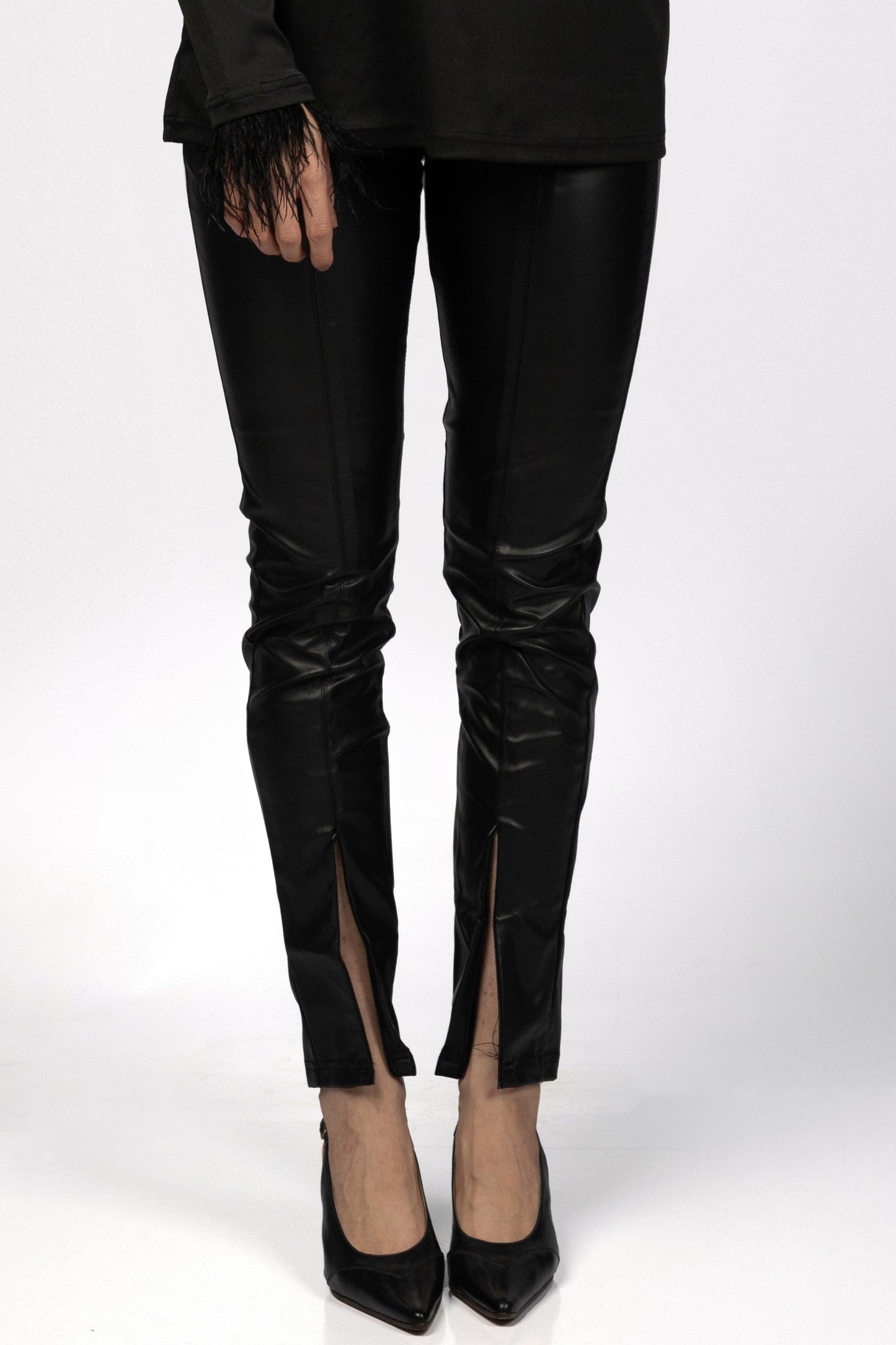 Zipper Split Leather Pants Ramay